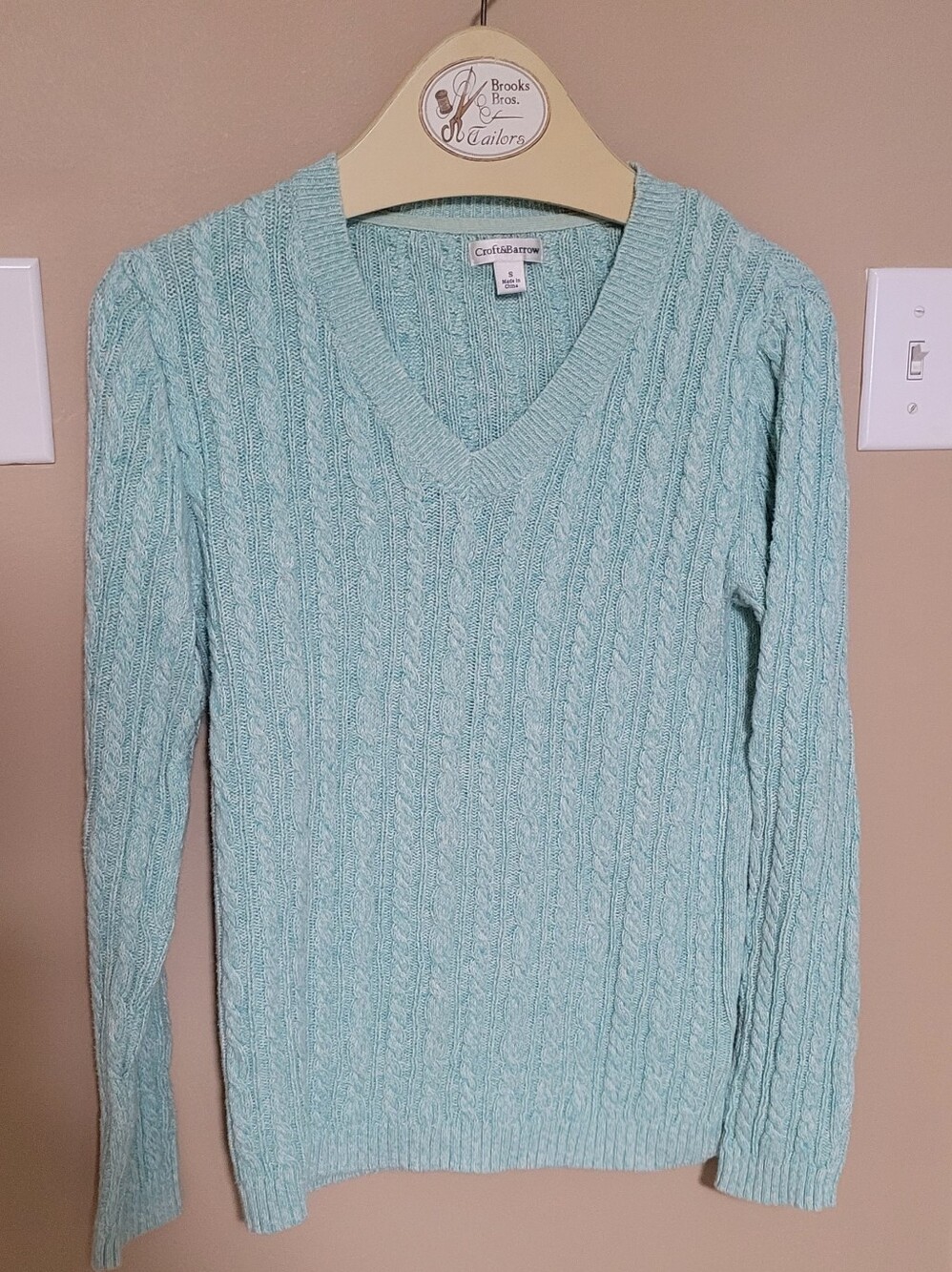 croft & barrow Mint Green Cable V-Neck Sweater